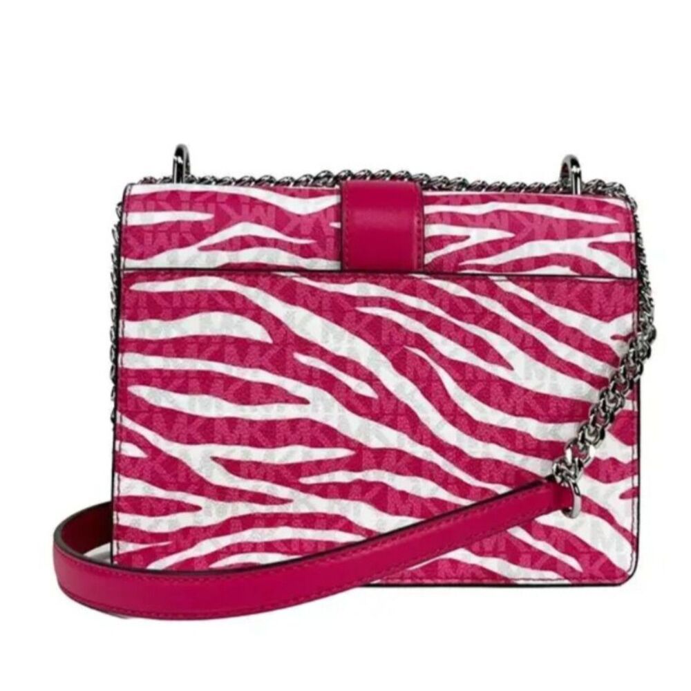 Michael Kors Greenwich Small Flap Shoulder Crossbody Bright Pink White Handbag - Picture 5 of 9